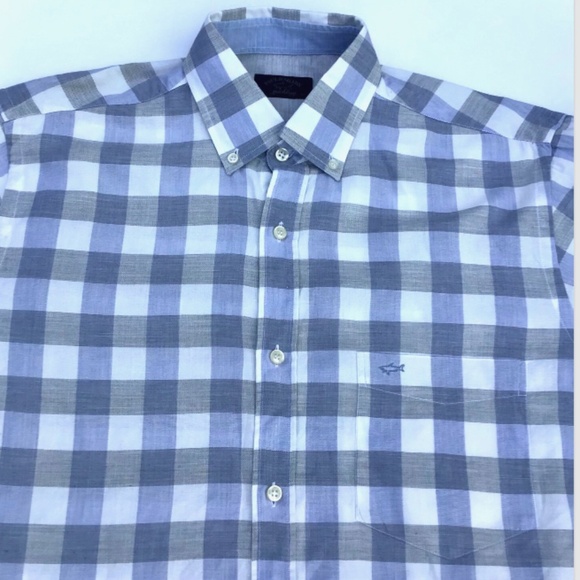 Paul & Shark Pale gray checks cotton shirt Sz 40/16 made in Italy 🇮🇹 - Picture 6 of 10